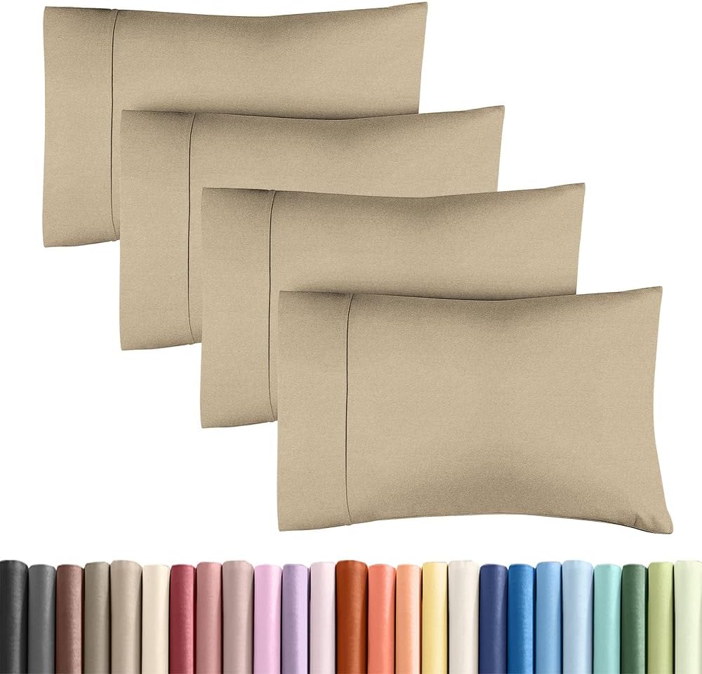 King Standard Pillow Cases - Soft Hotel Quality Covers for Comfy Bedding | Set of 4 in Heathered Beige