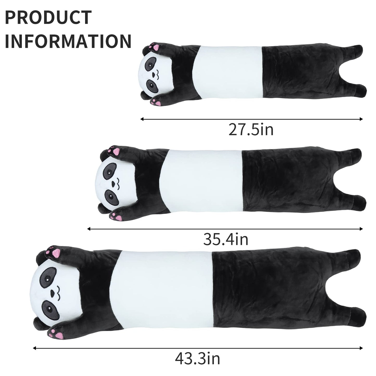 ROPELOK Panda Plush Body Throw Pillow, 35.4" Long Stuffed Animal Pillow, Kawaii Soft Panda Plush Toy for Kids Children Xmas Birthday Gifts