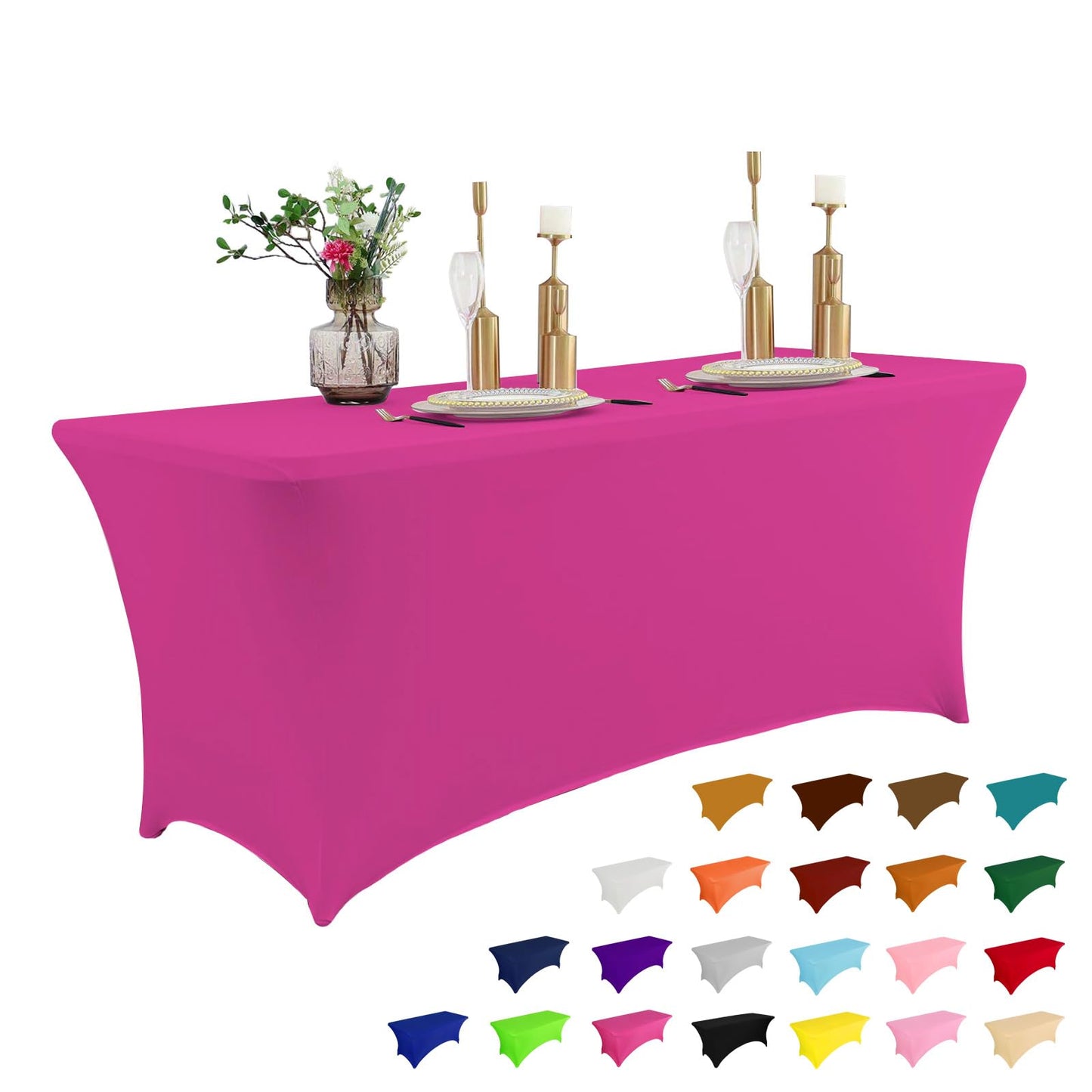 IVAPUPU 4FT Table Cloth for Rectangular Fitted Events Stretch Fuchsia Table Covers Washable Cover Spandex Tablecloth Protector for Party, Wedding, Cocktail, Banquet, Festival