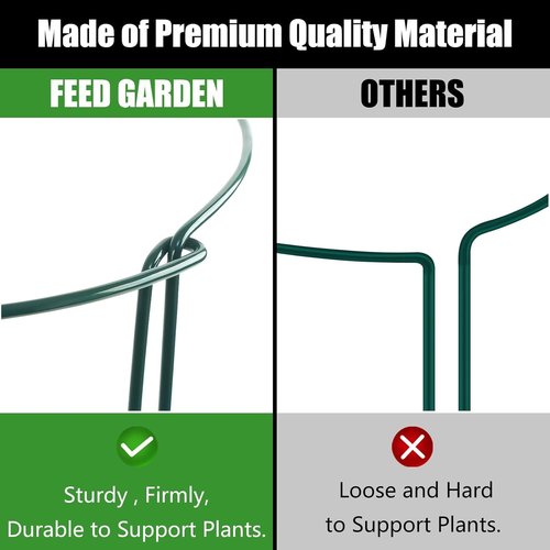 Feed Garden Plant Support Stakes - 6 Pack Metal Peony Cages | 10" Wide x 16" High Green Rings for Tomatoes & Hydrangeas