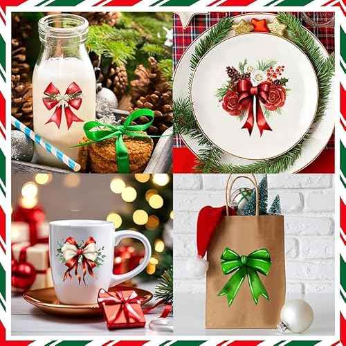 53 Pieces Christmas Decorative Bows Stickers for Crafts Scrapbooking Bottle Cup Waterproof Christmas Decals for Ornament Xmas Ball Window Stickers