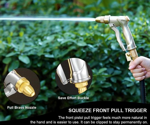 ESOW Heavy Duty Metal Garden Hose Nozzle - High Pressure with 4 Spray Patterns | Ideal for Lawn, Garden, Car & Pet Washing, Silver