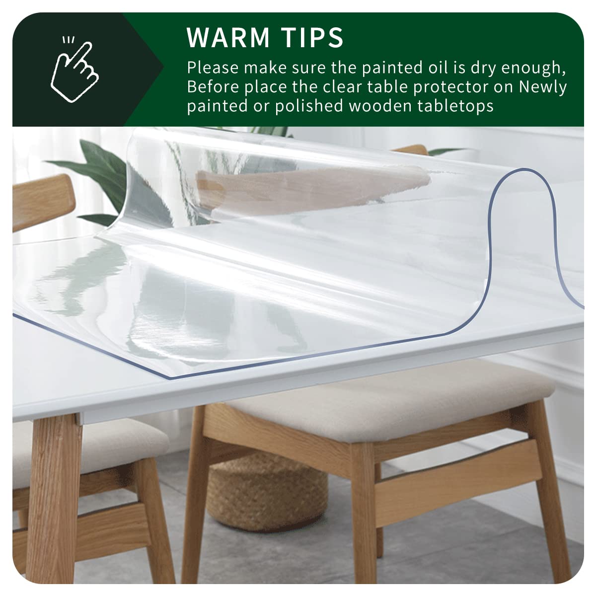 Wipeable Multi-Size Clear Plastic Tablecloth Waterproof Crystal Vinyl PVC Rectangle Dining Coffee Table Mat Pad Wood Glass Marble Furniture Screen Protector PVC Cover Mat Polyester 36x72"6ft Heatproof