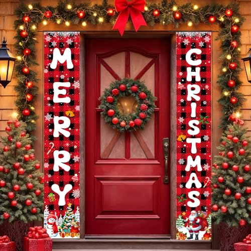 Christmas Hanging Banner Set - Porch & Wall Decor with Christmas Tree & Snowflake Patterns
