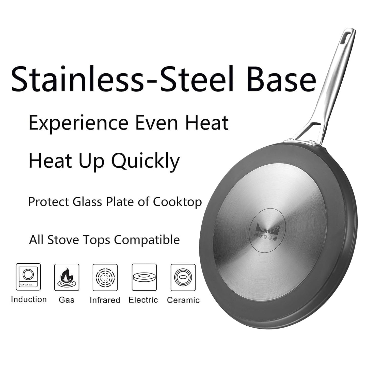 MsMk 11 inch Nonstick Crepe Pan, Titanium and Ceramic Nonstic Coating Flat Skillet Dosa Tawa Tortilla Pan, Large Pancake with Stay-Cool Handle, Induction Compatible, PFOA Free
