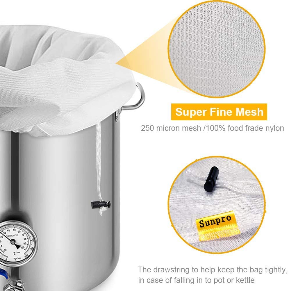 2 Pack Extra Large Brew Bag (31" x 31") - Reusable Fine Mesh Straining Bag for Beer Brewing, Wine & Cider Press - Heavy Duty Nylon Filter Bag with Drawstring, Fits Kettles up to 20" Diameter