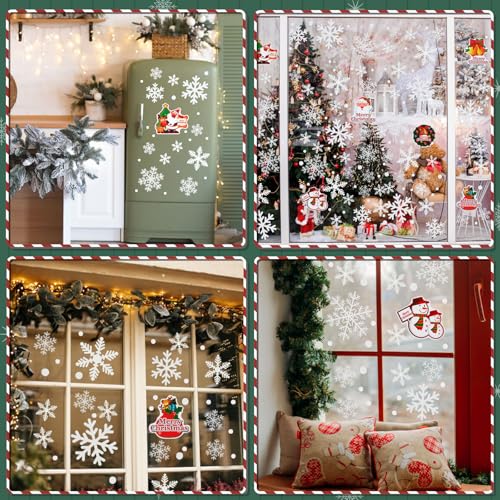 KESOTO 96PCS Christmas Decorations, Snowflake Window Clings, Glueless PVC Window Stickers for Indoor Christmas D?cor, 10 Sheets