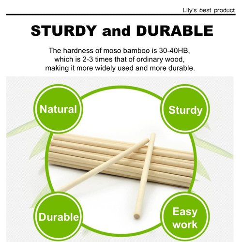 HOPELF 100PCS Dowel Rods - 1/8 x 12 Inch Bamboo Sticks - for Crafts, Cake Dowels and DIYers