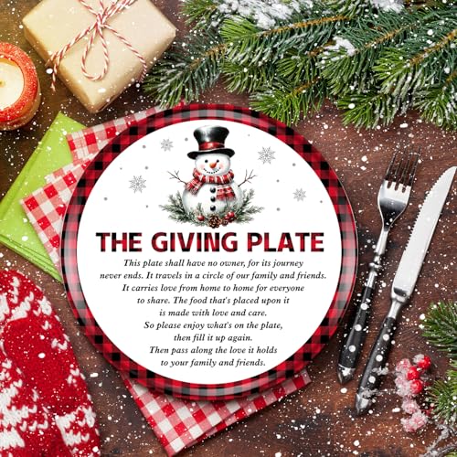 Snowman Christmas Giving Plate Set 4 Pcs with Poem 10x10 Inch Holiday Tableware