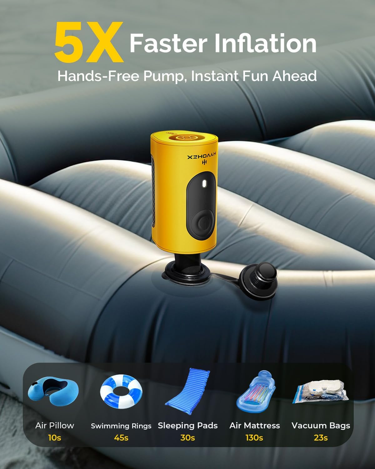 Skiennix Portable Air Pump - 4000mAh Ultra-Fast Electric Inflator with 3 Nozzles for Inflatables