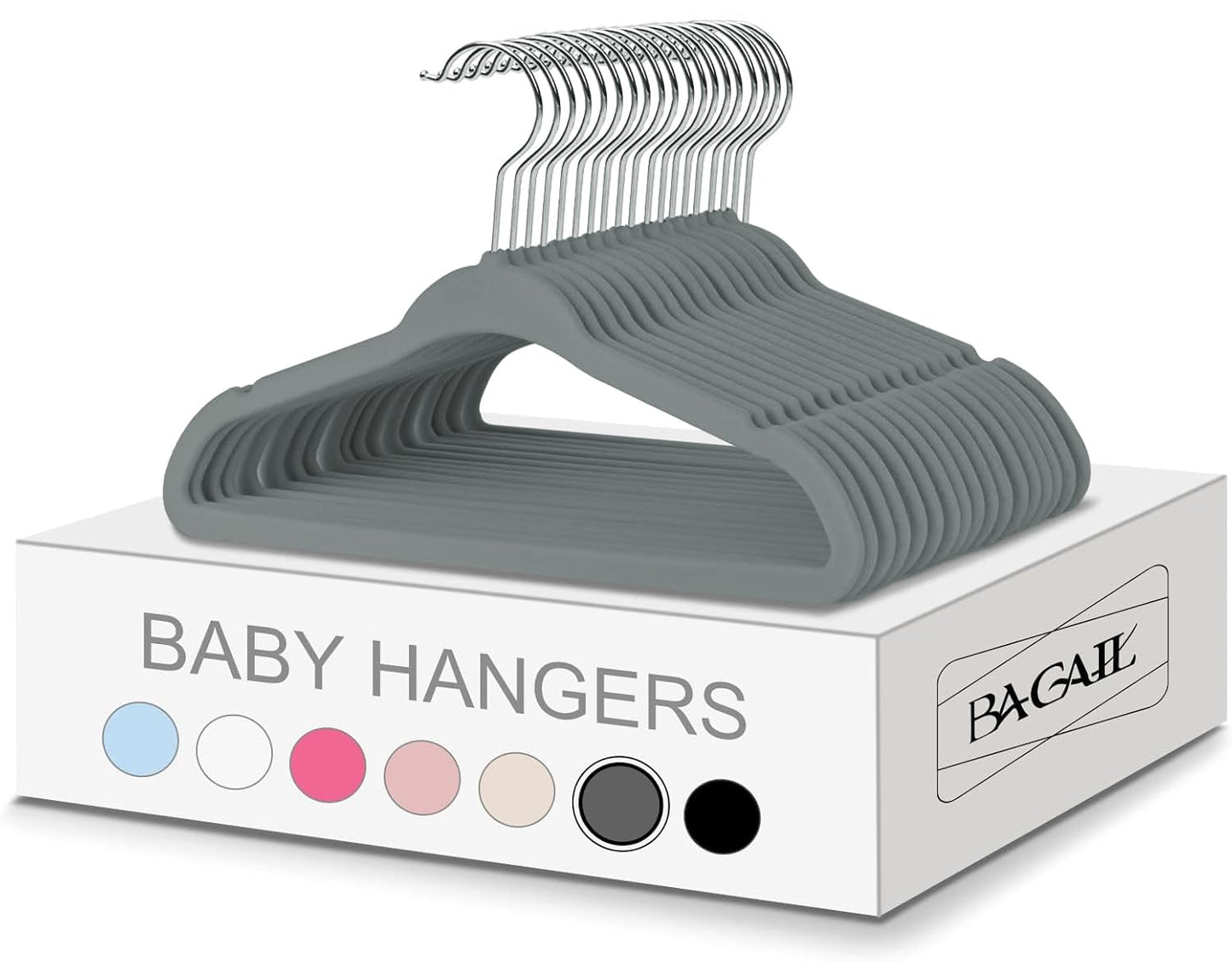 BAGAIL 50 Pack Kids Velvet Hangers 11 Inches Children's Clothes Hangers Non-Slip Baby Hangers for Infant/Toddler (Grey)