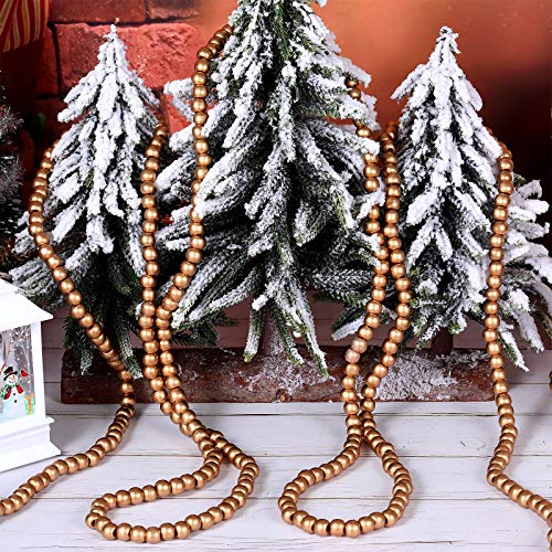 WILLBOND 16ft Gold Wood Bead Garland for Christmas Tree Decor