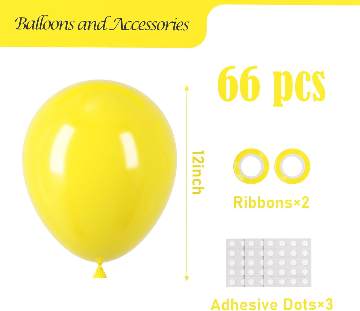 Voircoloria Yellow Balloons - 66-Pack 12-Inch Latex Balloons for Graduation, Weddings & Parties
