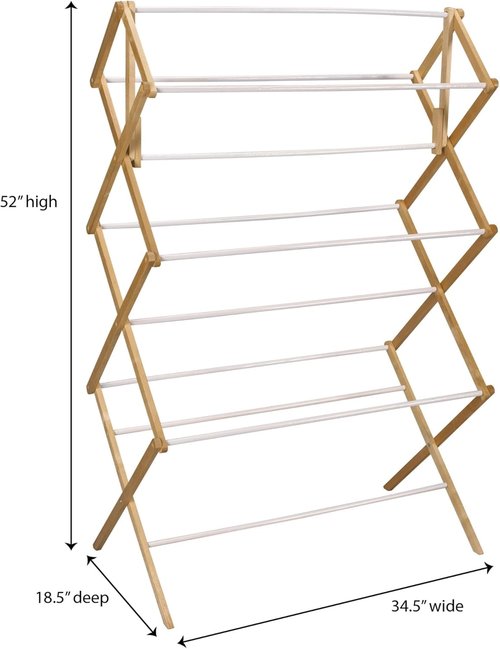 Household Essentials Folding Clothes Drying Rack - Durable Wood Frame with Vinyl Dowels