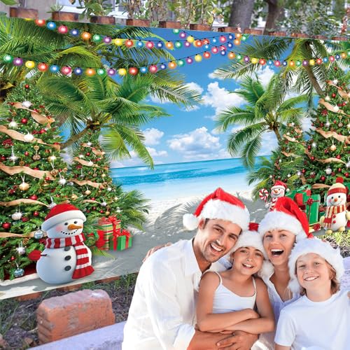 July Christmas Backdrop 7x5FT Tropical Beach Holiday Photo Background