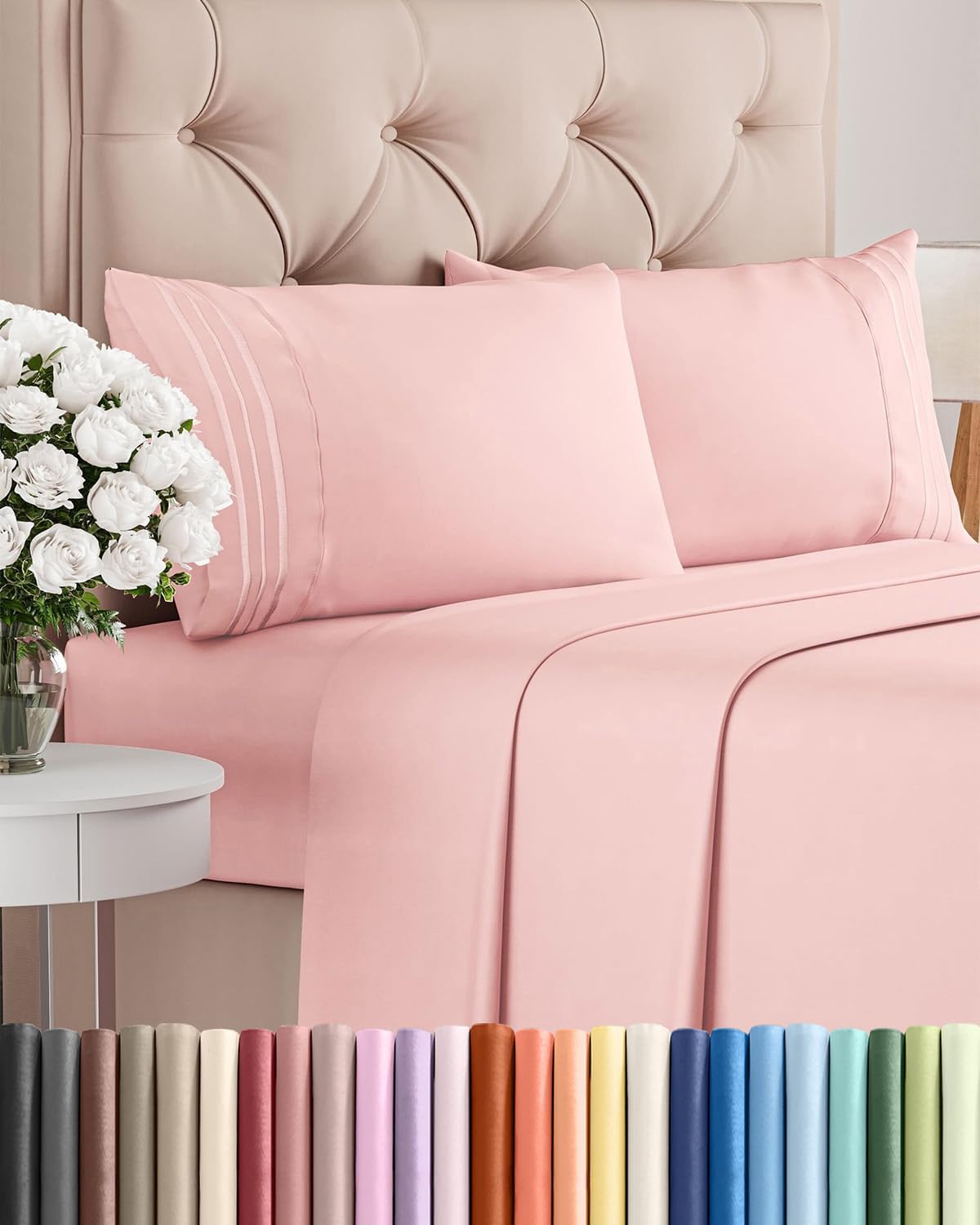 Skiennix Full Size 4-Piece Sheet Set - Comfy Cooling Bed Sheets | Ultra-Soft, Deep Pockets - Baby Pink