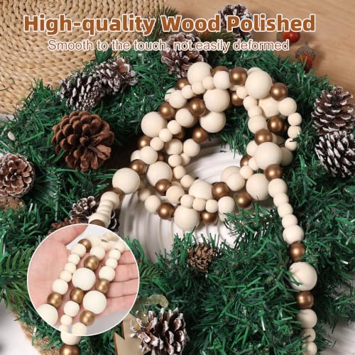ZenNex 2 Pcs Christmas Wood Bead Garland 18.4Ft Rustic Boho