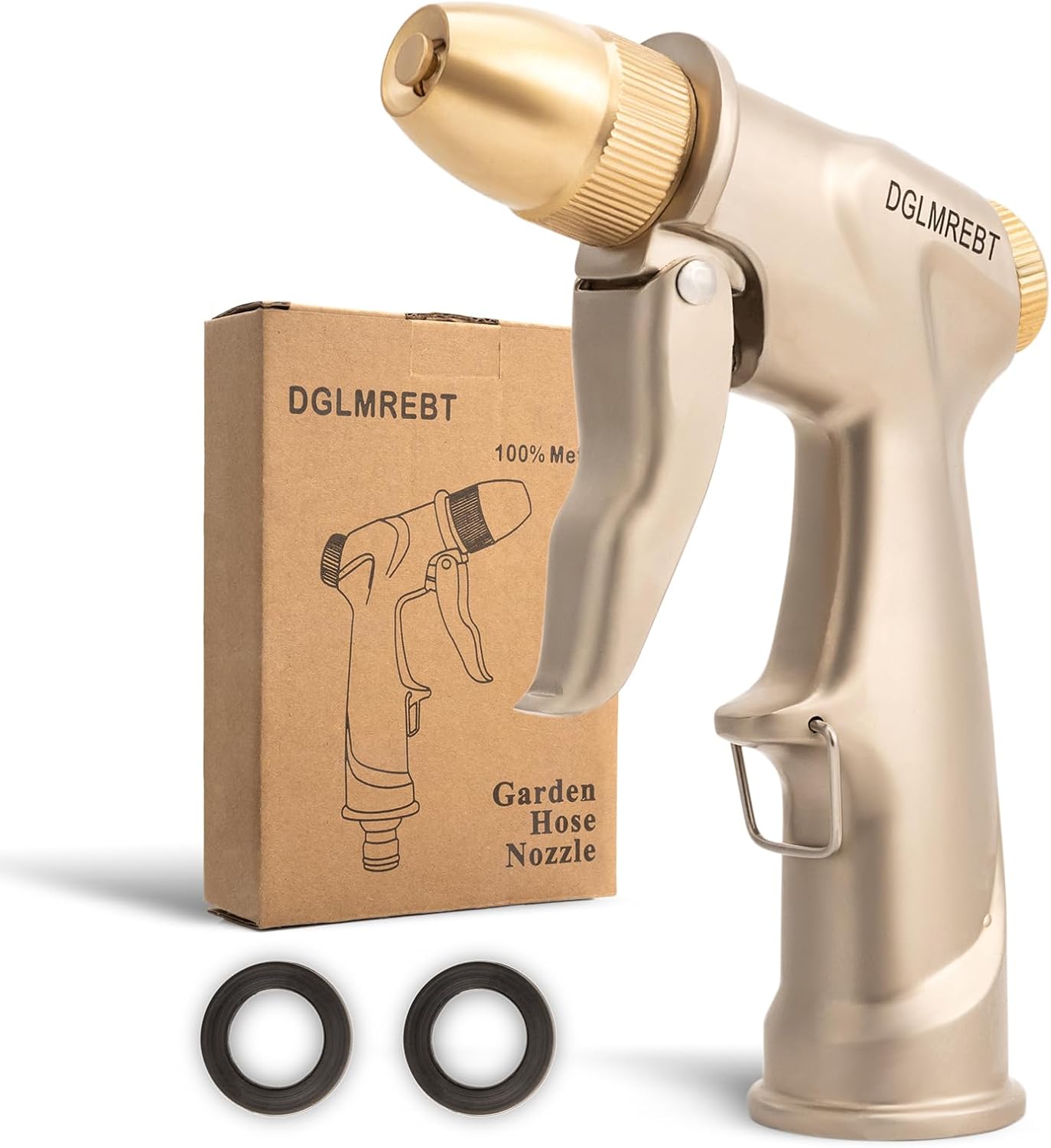 Metal Garden Hose Nozzle - Heavy Duty 4 Spray Patterns with 360° Rotation & Ergonomic Handle