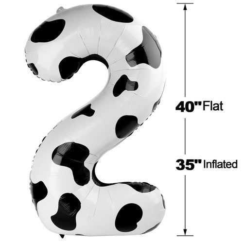 Cow Print 2 Balloon, Number Balloon 40 Inch Second 2nd Birthday Farm Animal Party Supplies, Two Balloon Number Birthday Decorations, Number 2 Balloon