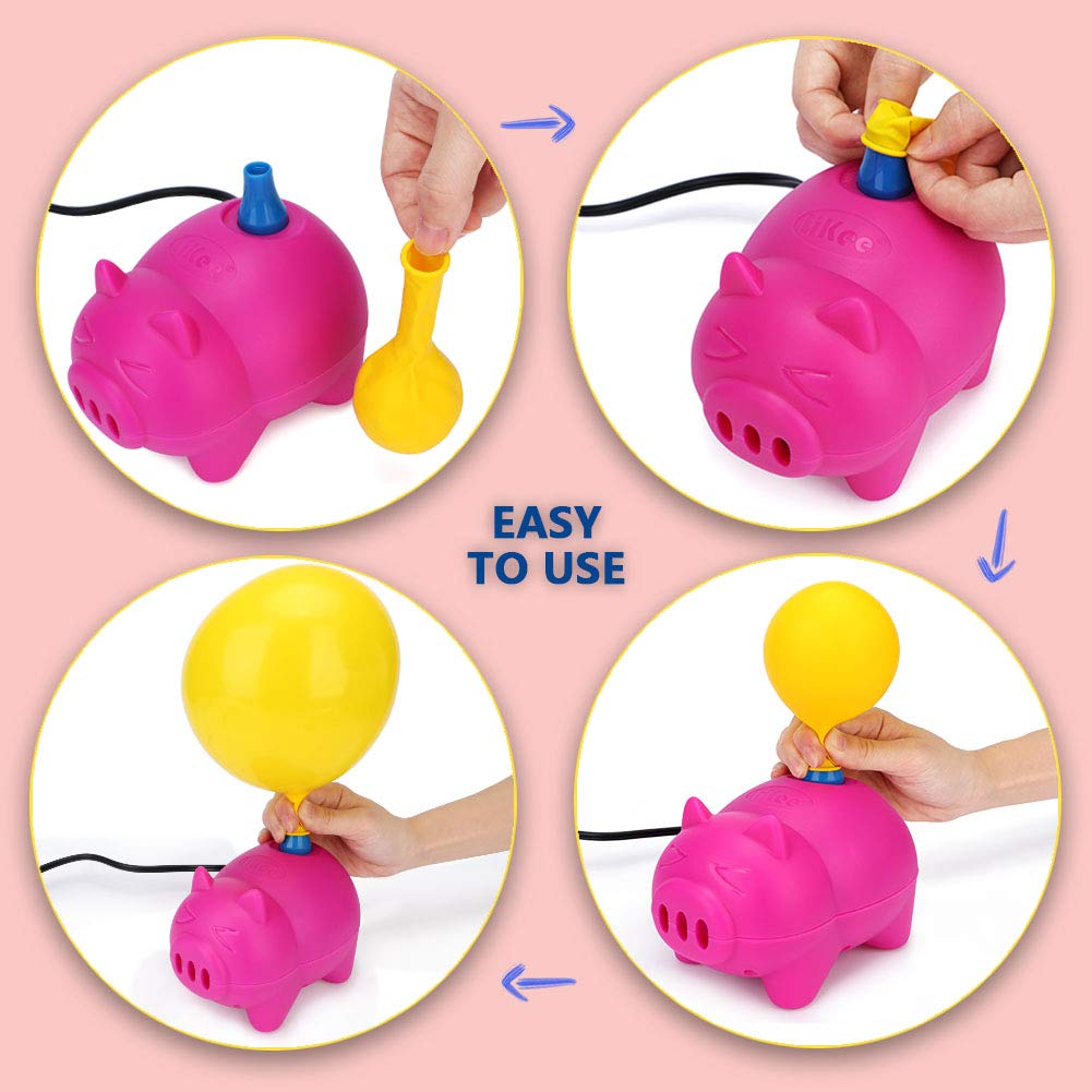LIKEE Electric Balloon Pump Portable Balloon Inflator Air Blower with Balloon Arch &Garland Tools for Party Decoration (Rose Red Pig)