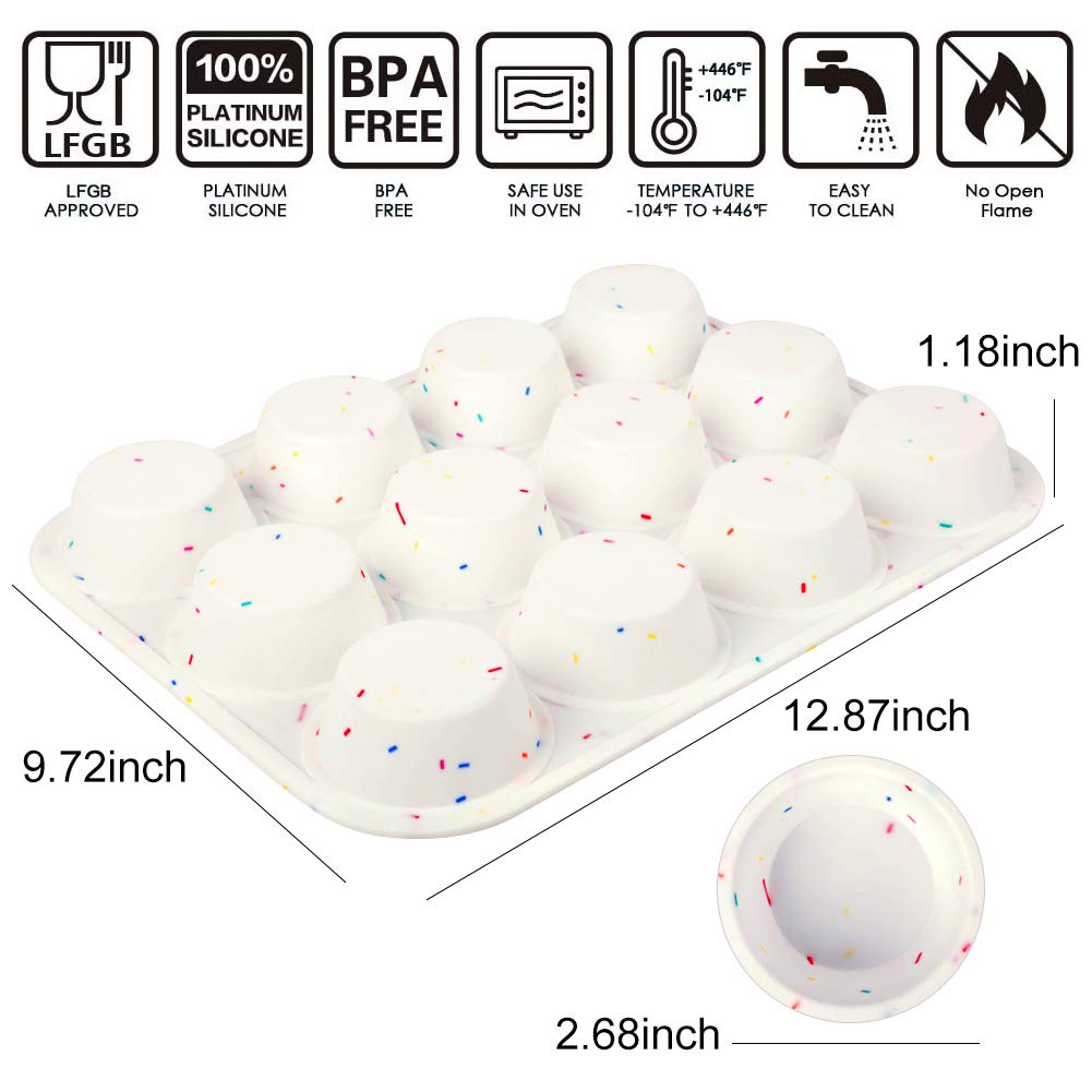 SHEbaking Silicone Muffin Pan Regular 12 Cups Muffin Tin Cupcake Pans for Baking Non-stick Muffin Tray Mold Easy Release,Durable,BPA Free