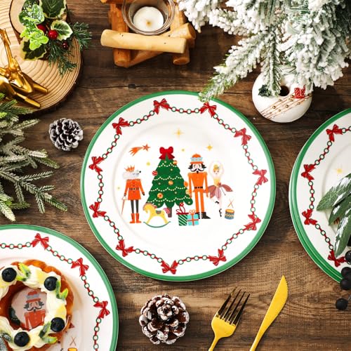 Nutcracker Christmas Dinner Plates Set of 4, 9-Inch Ceramic Holiday Tableware
