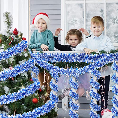 Geosar 26.2 Feet Christmas Tinsel Garland Decoration Metallic Tinsel Twist Garland Halloween Christmas Tree Artificial Hanging Ornament for Birthday Party Decoration(Blue)