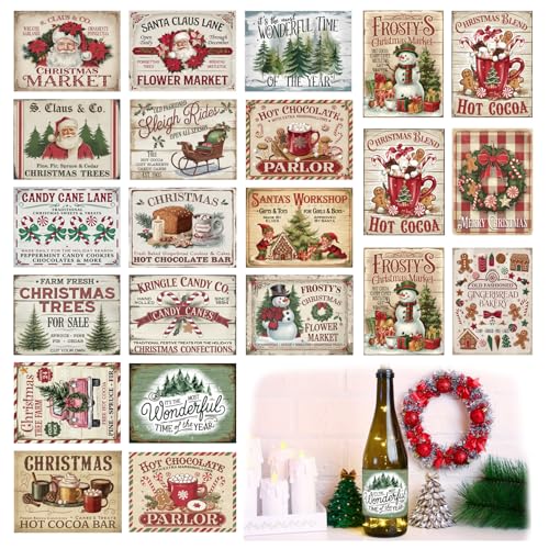 44 Pack Vintage Christmas Wine Bottle Labels Waterproof Stickers