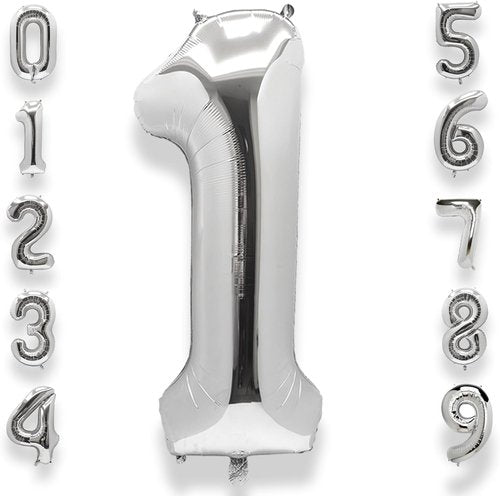AULE 40-Inch Silver Foil Number Balloon | Jumbo 0-9 for Birthday & Anniversary Celebrations