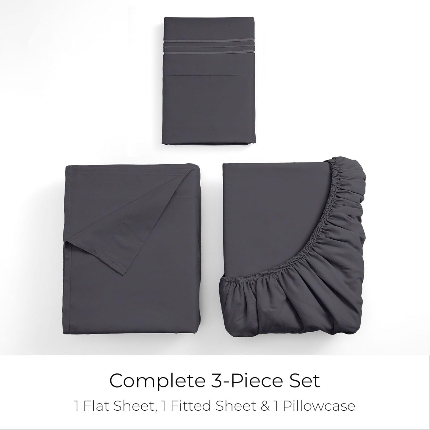 Mellanni Twin Sheets Set - 3 PC Hotel Luxury Bedding | Extra Soft, Cooling, Wrinkle-Resistant (Charcoal)