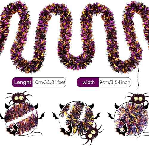 JXITON 33FT Halloween Tinsel Garland Metallic Hanging Twisted Garland for Halloween Party Home Decoration,Orange Purple Black
