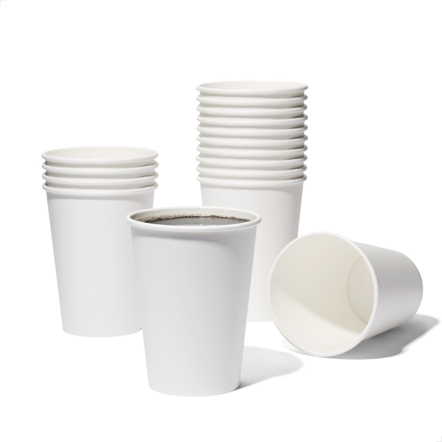 TOSSWARE GO 12oz Hot Cups - Set of 100, premium quality food safe coffee cups, FDA-compliant recyclable paper cups, single wall cups for hot and cold drinks, disposable 12oz white party cups