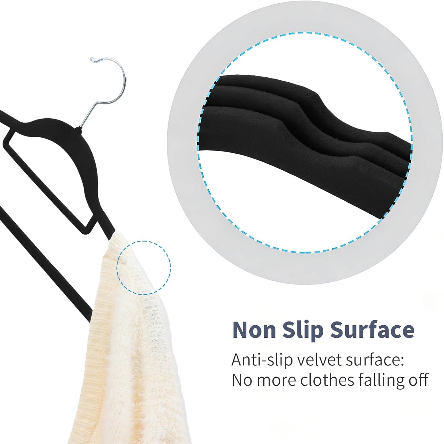 Skiennix Velvet Hangers - Premium Non-Slip Closet Organizers | Durable Ultra Thin Felt for Coats & Shirts (50 Pack, Black)