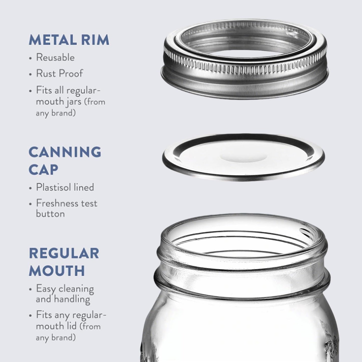 16 oz - 5-Pack Regular Mouth Glass Jars with Lid & Seal Bands - Airtight Container for Pickling, Canning, Candles, Home Decor, Overnight Oats, Fruit Preserves, Jam or Jelly