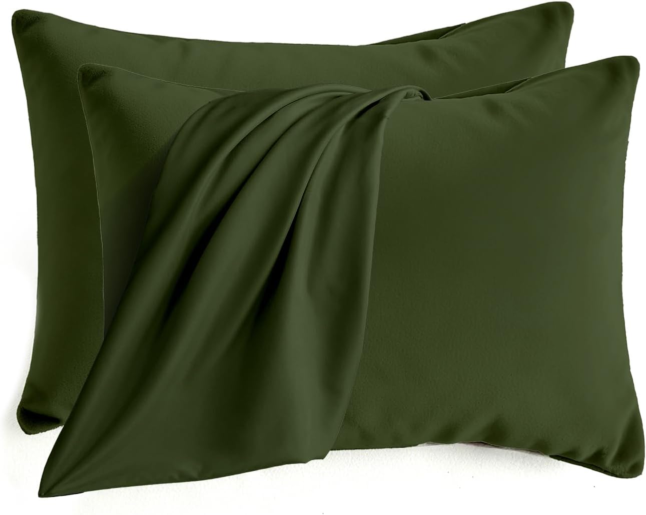 Q&J Fabric Co. Standard Size Pillow Cases - Soft Brushed Microfiber, Wrinkle-Free, Olive Green (Set of 2)