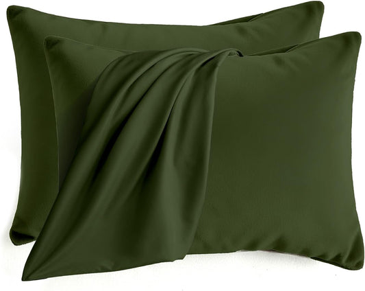 Q&J Fabric Co. Standard Size Pillow Cases - Soft Brushed Microfiber, Wrinkle-Free, Olive Green (Set of 2)