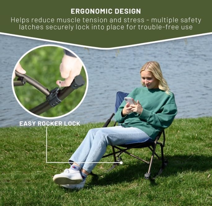 Timber Ridge Folding Rocking Camping Chair - Portable Outdoor Rocker with Carry Bag - Supports 250 lbs