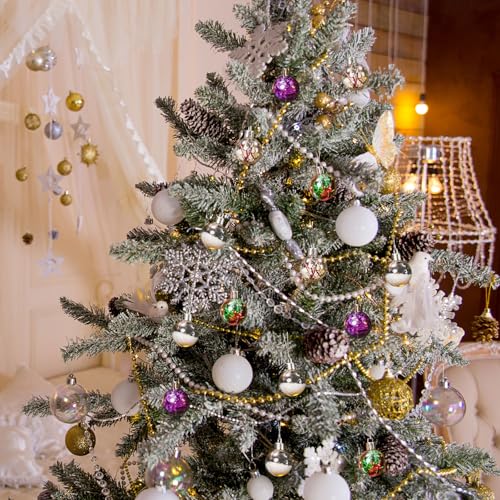 Wettarn 100 Pcs 1.2 Inch Clear Fillable Christmas Ornaments Balls with Silver Rope Set