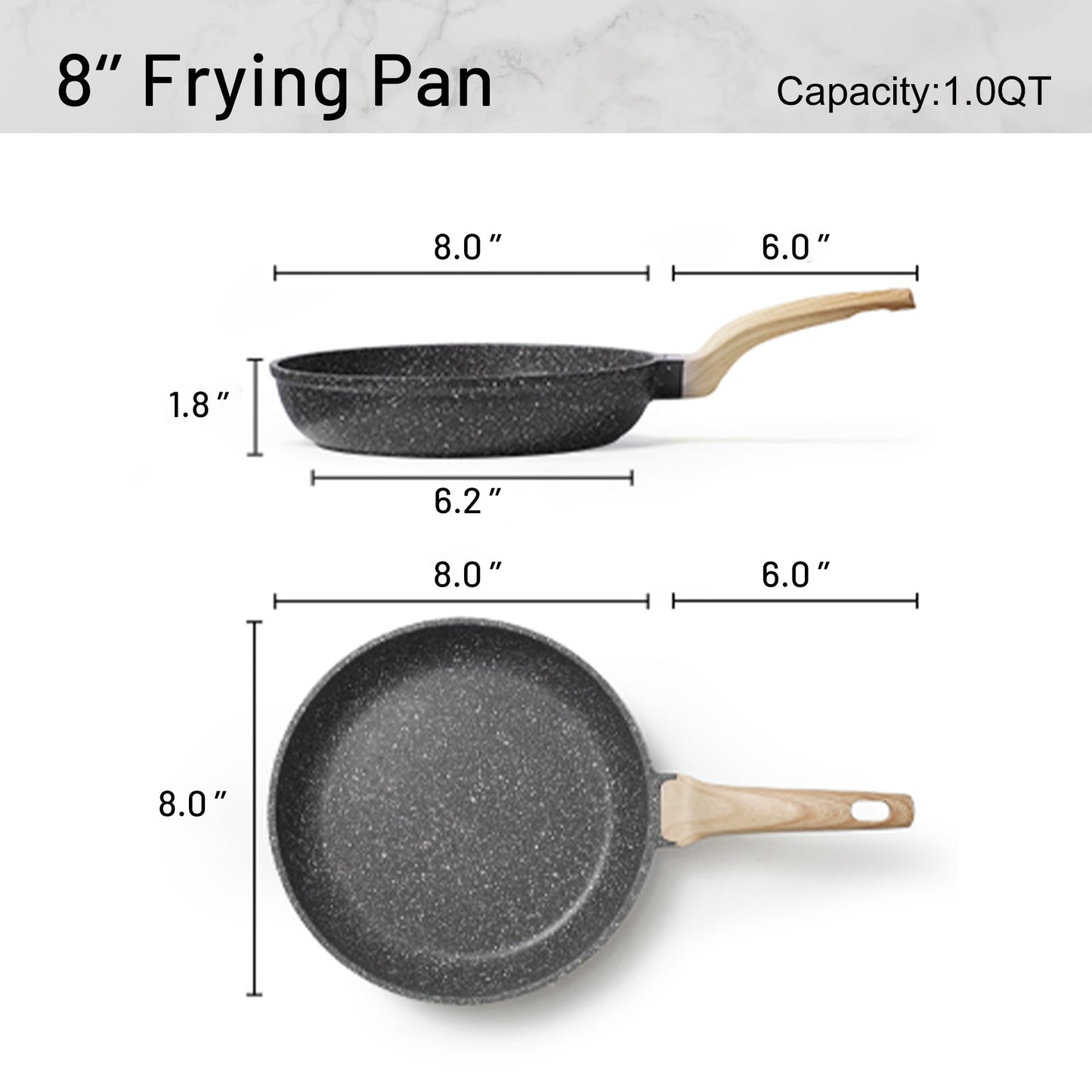 CAROTE Non Stick Frying Pan Skillet, Omelet Pan, Healthy Non Toxic Granite Chef Pan, Induction Compatible Egg Frying Pan with Heat-Resistant Handle, PFOA-Free