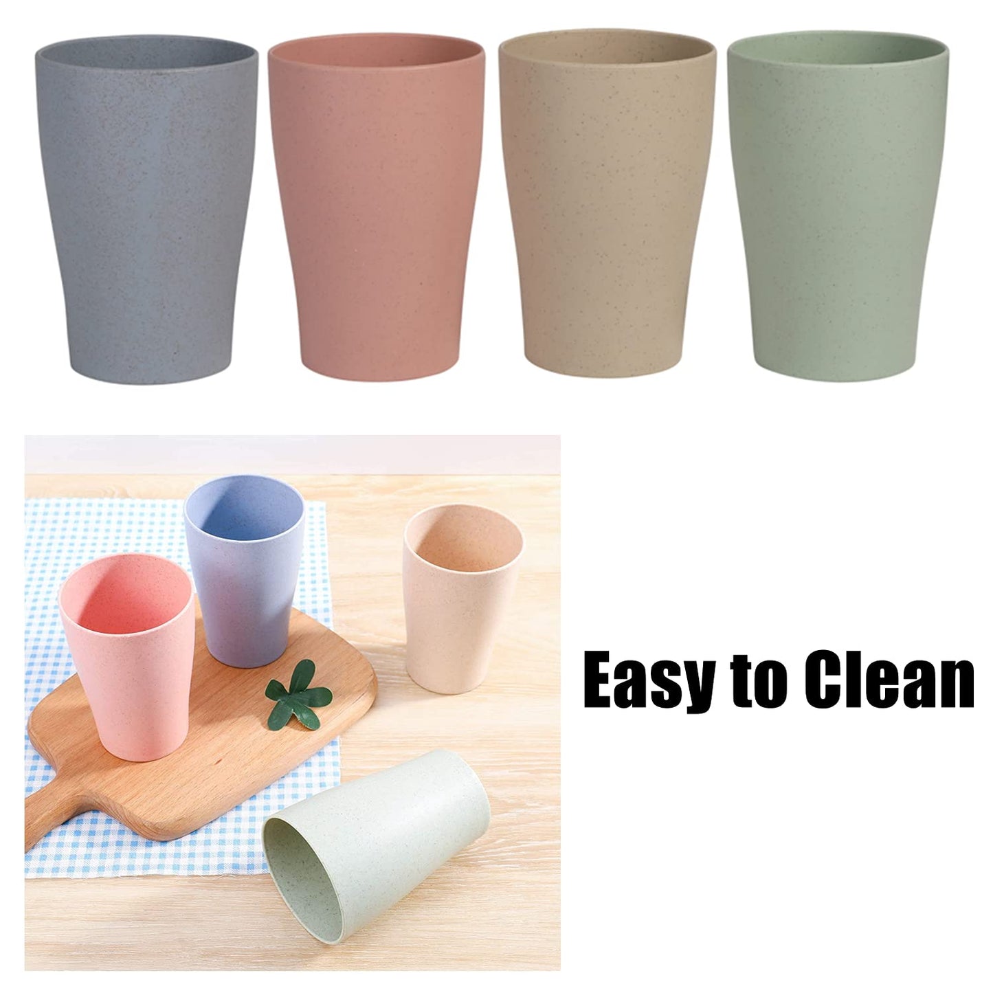 WANBY Wheat Straw Cup 8 Pcs Unbreakable and Reusable Drinking Cups Eco-Friendly Healthy Tumbler Set for Milk Juice and Water Dishwasher Safe (8 Pcs 15 Oz)