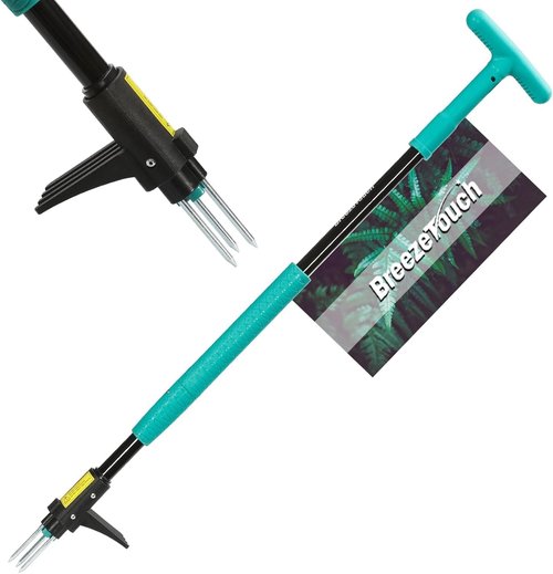 Breeze Touch 39" Weed Puller Tool - Heavy-Duty 3-Claw Detachable Weeder for Lawn & Garden