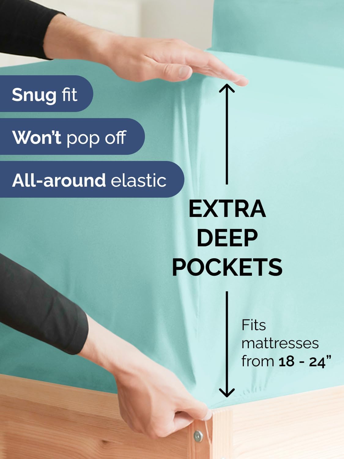 Regine Switzerland Extra Deep Full Sheet Set - 6-Piece Breathable Cooling Bedding - Soft, Wrinkle-Free Spa Blue