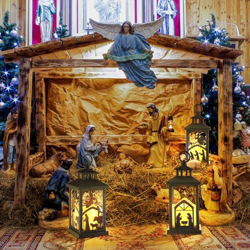 Nativity Scene LED Christmas Lanterns – 3 Pack Hanging Candles