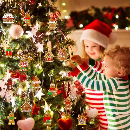 16Pcs Gingerbread Man Ornaments for Christmas Tree Gingerbread Christmas Decorations with Gingerbreads House Ornament for Christmas Tree Hanging Party Decor