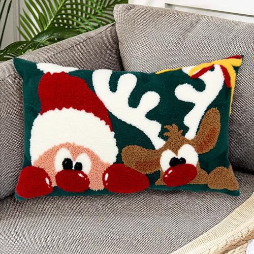 Alysheer Christmas Green Embroidered Lumbar Pillow Cover 12x20 - Pack of 1