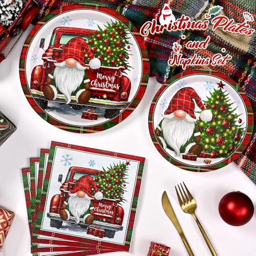 Christmas Disposable Paper Plates and Napkins Set - 200 Pcs Holiday Party Supplies