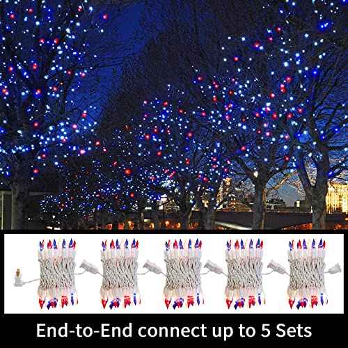 LAMPHOME Patriotic String Lights - Red White Blue Mini Lights with White Wire - 19.6Ft 100 Count UL Certified String Lights for Independence Day Patriotic Holidays Decoration (Red White & Blue)