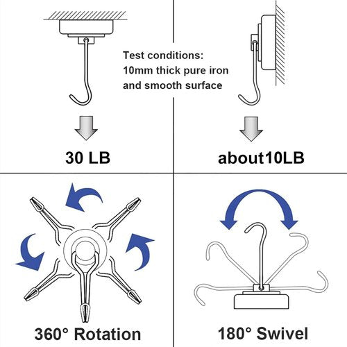 E BAVITE Magnetic Hooks - Heavy Duty 30lbs+ Magnet Hooks for Home & Kitchen | 6pcs Black