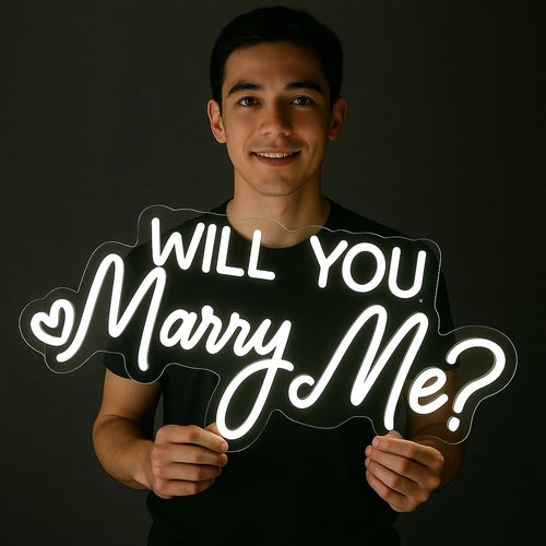 16.5 Inch Will You Marry Me Neon Sign, Cool White Marry Me Light Up Letters Sign for Proposal Wedding Party Decorations, Will You Marry Me LED Sign for Engagement Valentines Day Gifts Wall Decor