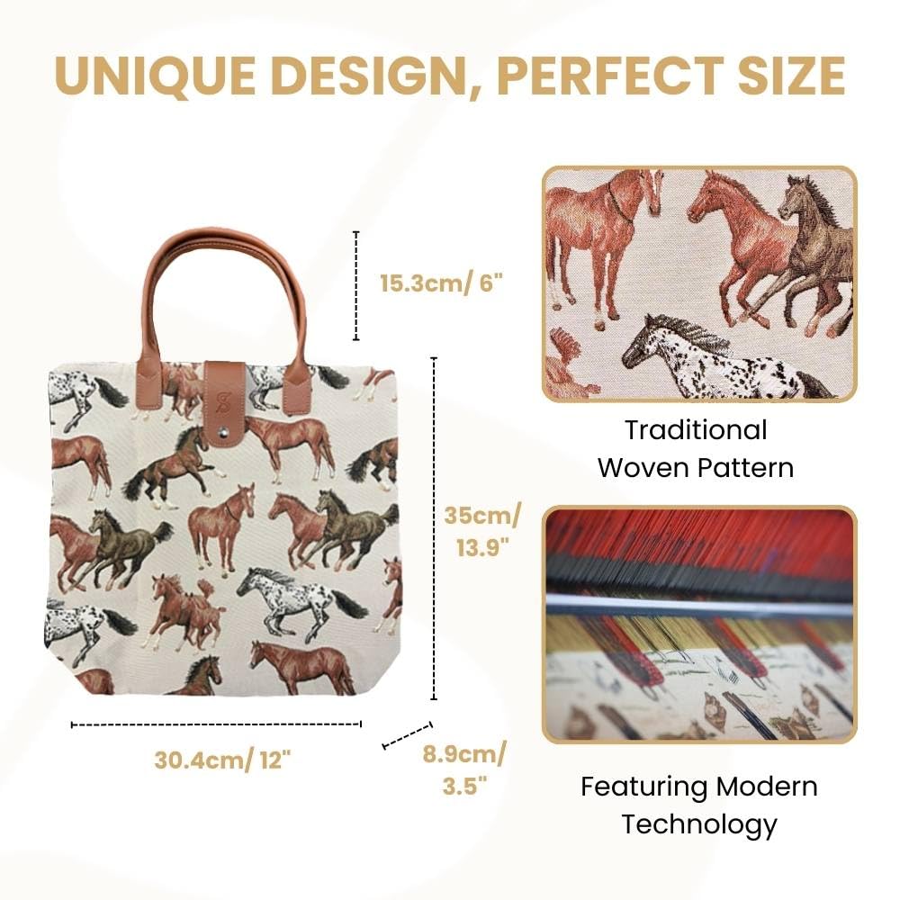 Signare Tapestry Foldable Tote Bag Reusable Shopping Bag Grocery Bag With Running Horse (FDAW-RHOR)